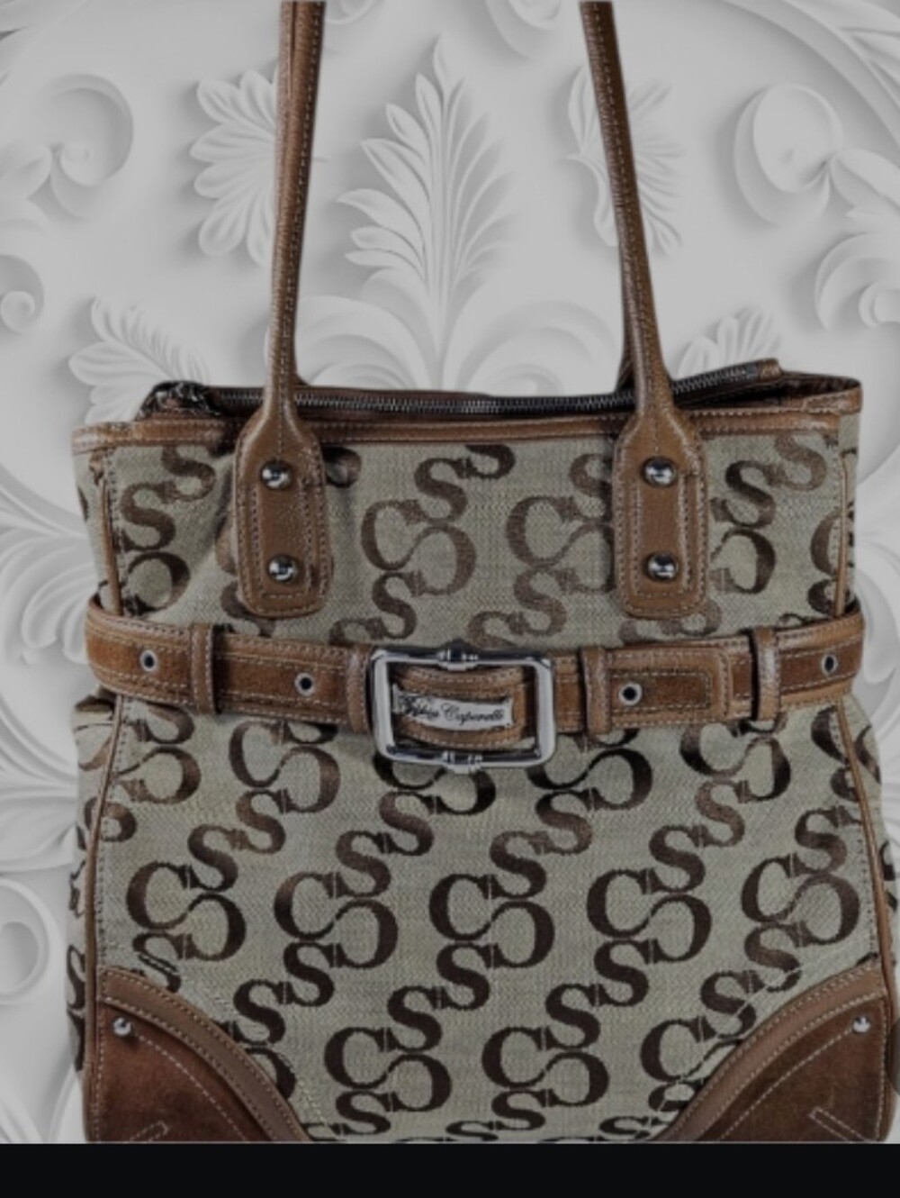 Sophia Caperelli Beige and Brown Monogram Tote